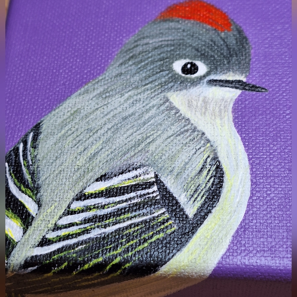 Hand-painted Ruby Crowned Kinglet Canvas Painting - Picture 8 of 8